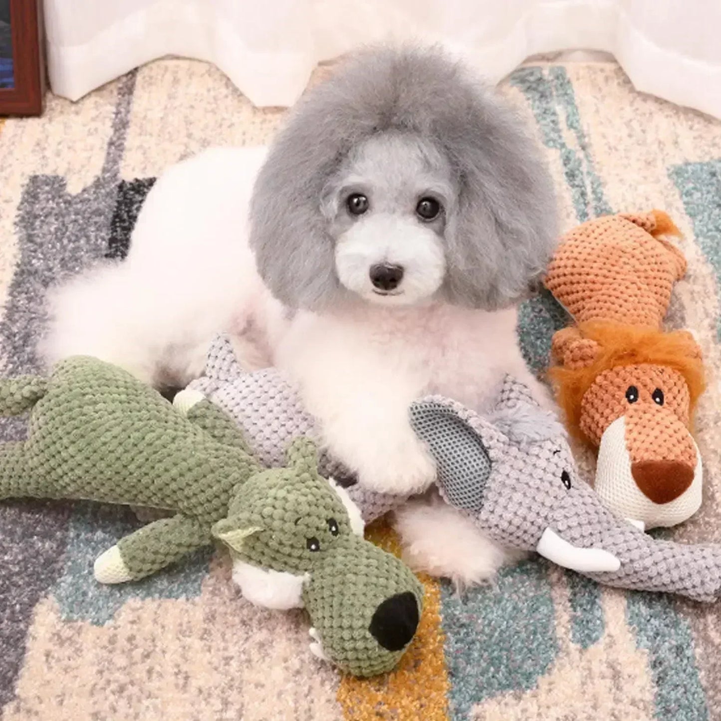 Squeaking dog plushie