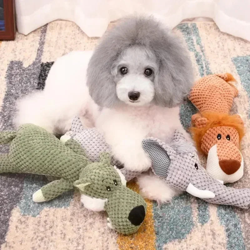 Squeaking dog plushie