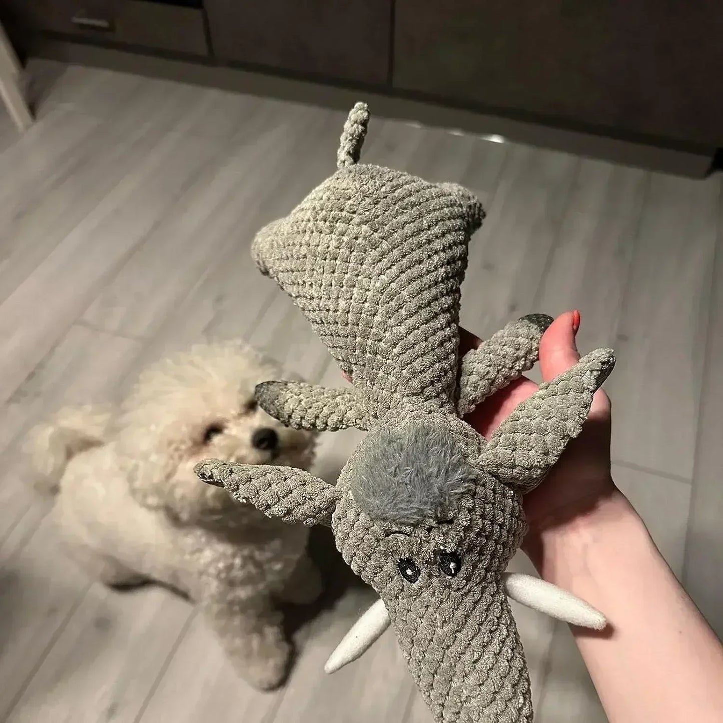 Squeaking dog plushie